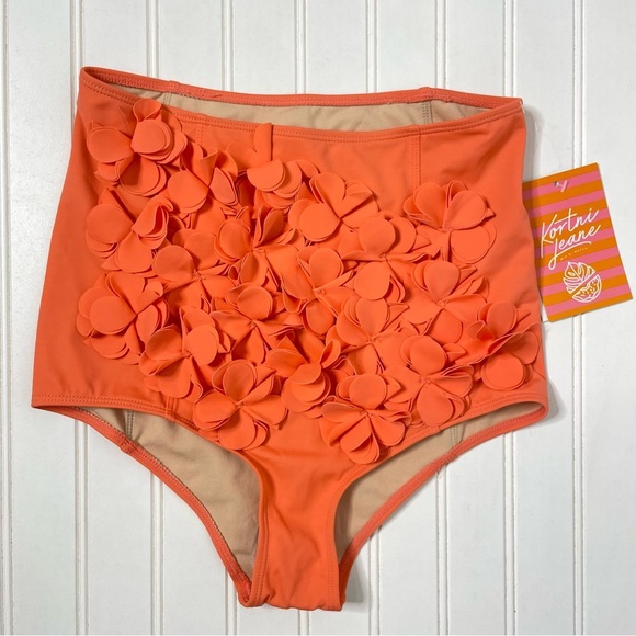 NWT Kortni Jeane Orange Flower Swim Bottoms - Small 517 - Picture 1 of 7